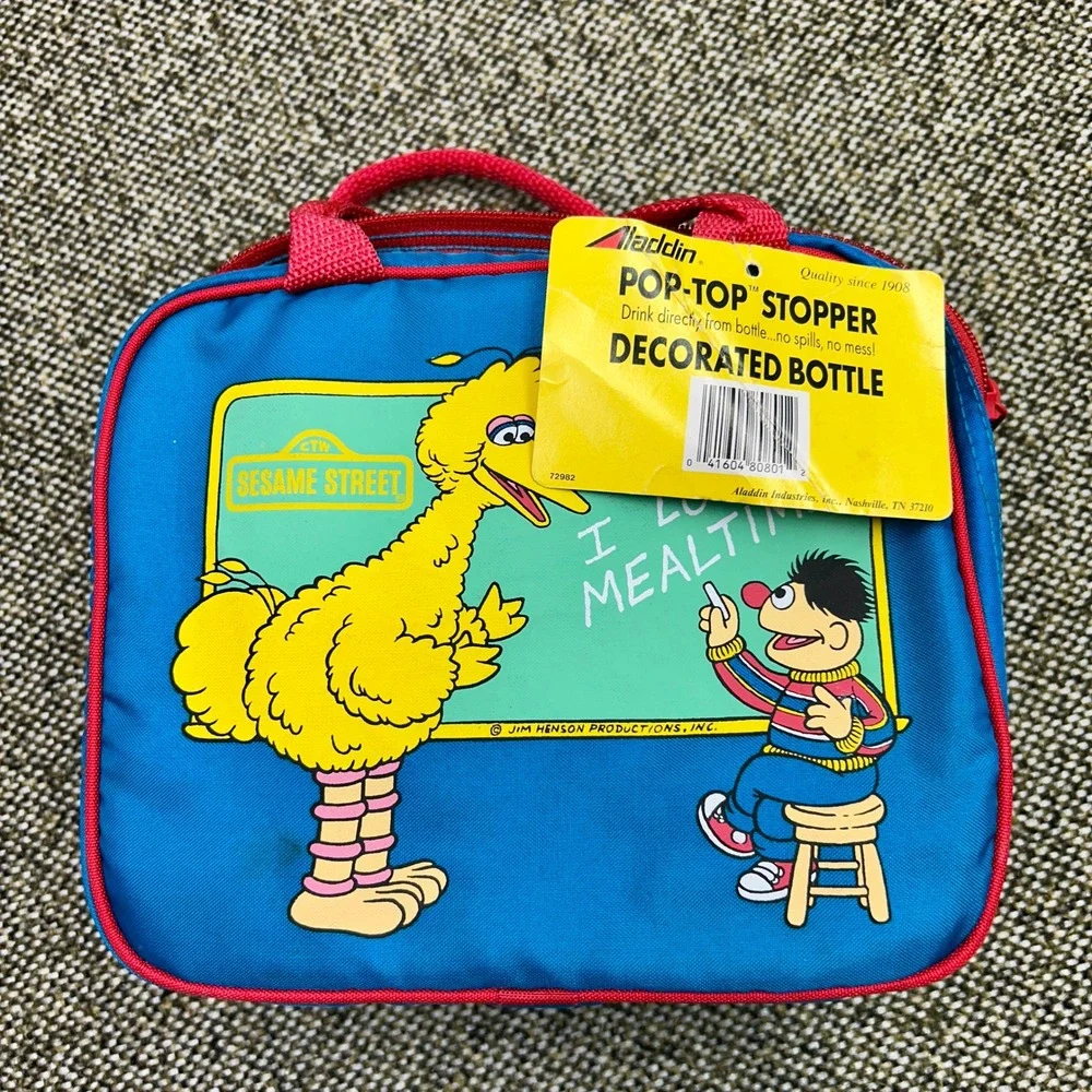 Aladdin Sesame Street Lunch Box Kids OS Blue NWT Vintage Big Bird Ernie Thermos